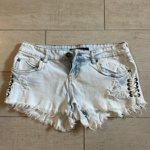 Billabong Light Blue Washed with Strings on Side Jean Shorts Size Small